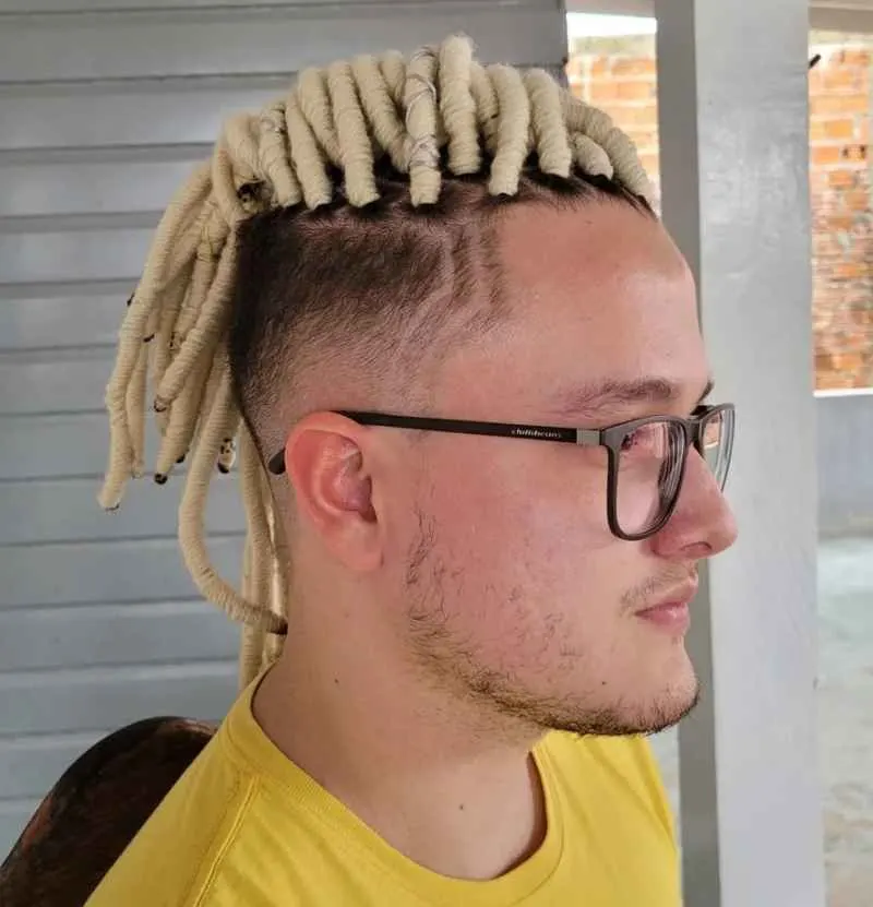 White Dreads with Designed Taper Fade