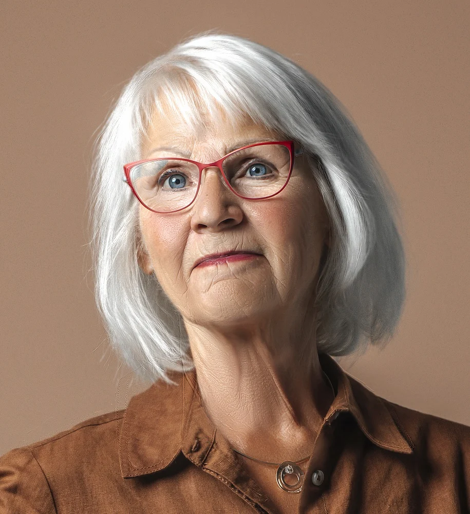 White Hair Color for Over 50 with Pale Skin and Blue Eyes