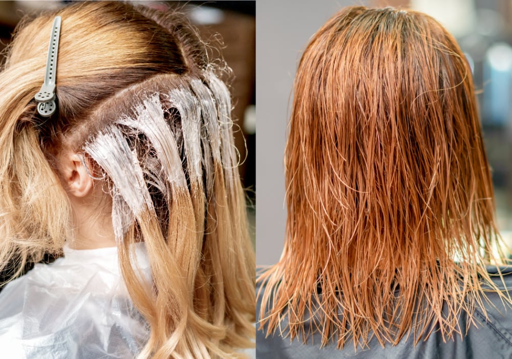 Why did hair turn ginger after dyeing blonde?