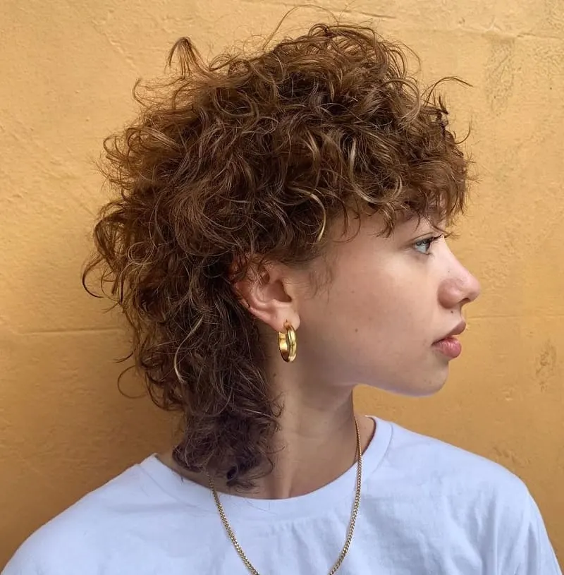 Women's Mullet with Brown Curls