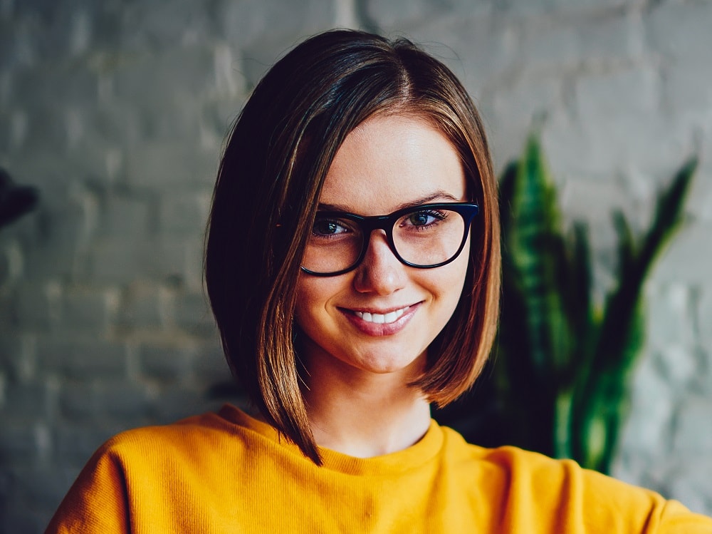 a-line bob for women with glasses