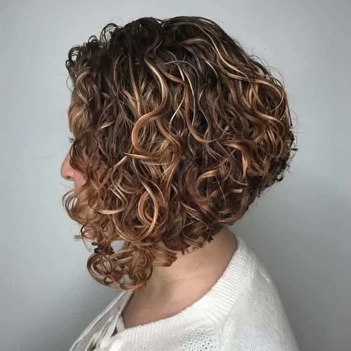 curly A line bob haircut