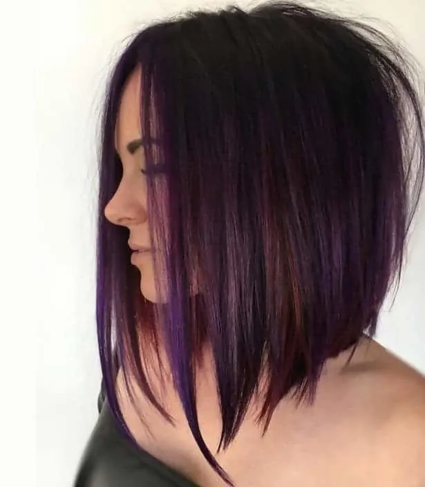 A line bob with purple highlights