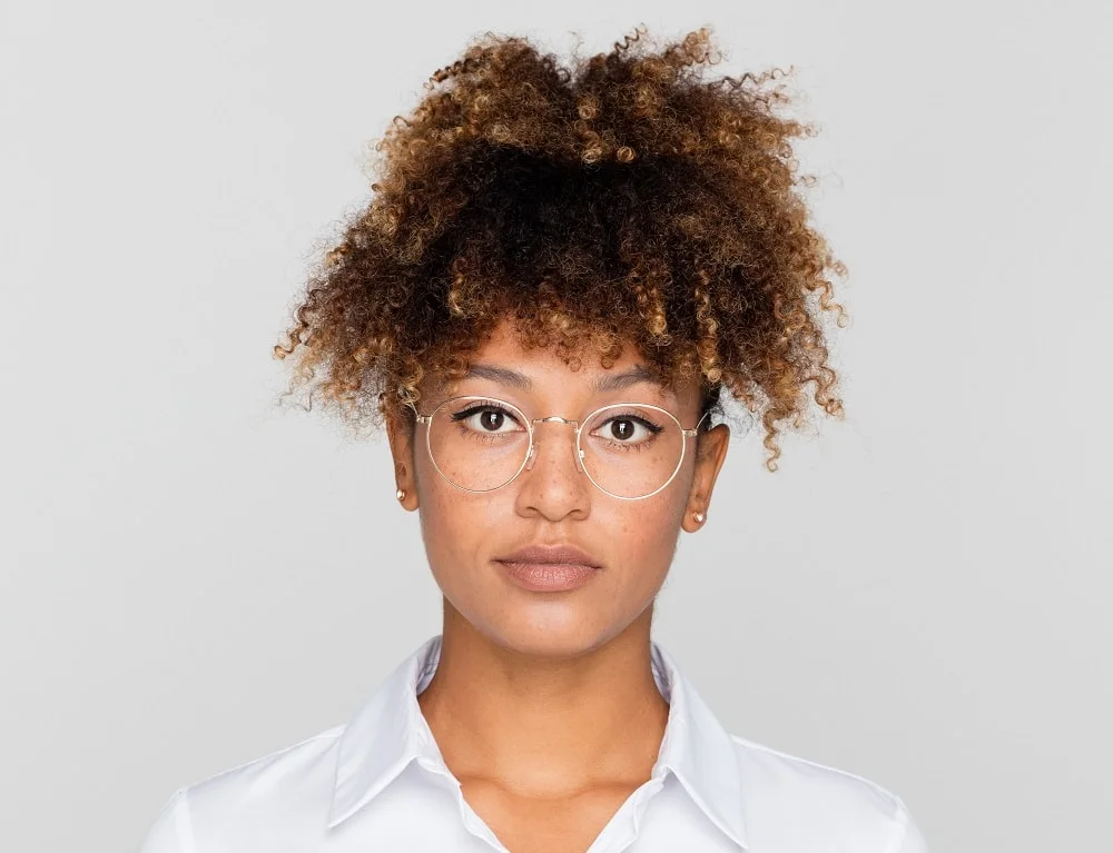 Afro bangs for square faces with glasses