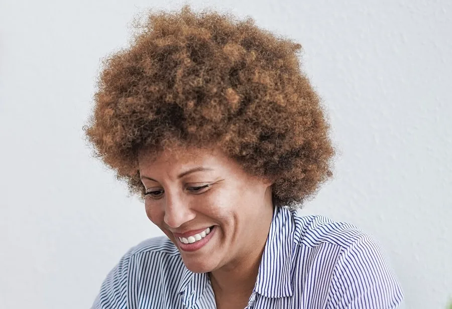 afro hair with copper highlights for over 50