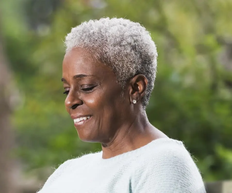 afro short tapered grey hair