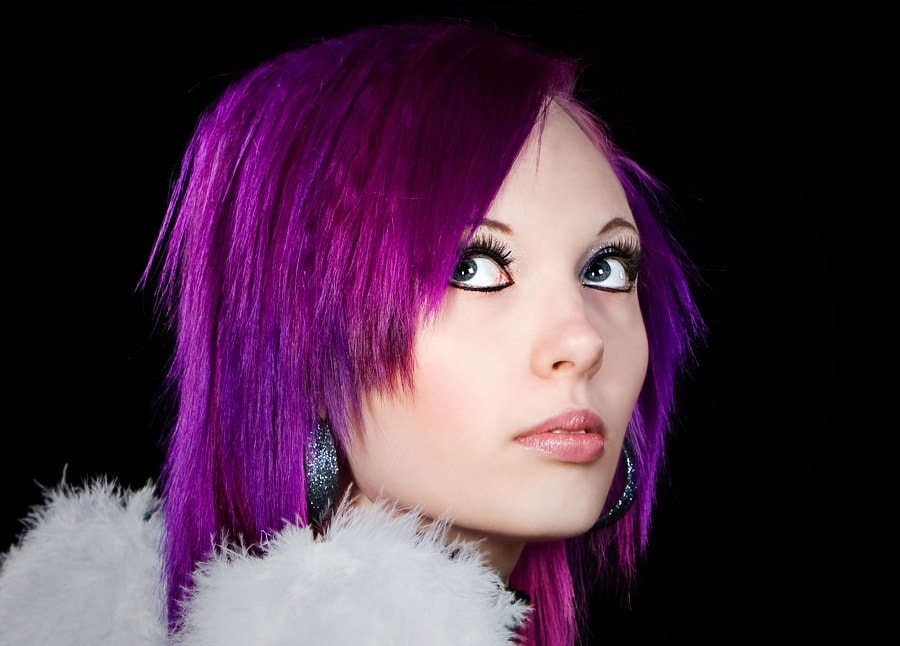 alternative hairstyle with purple hair