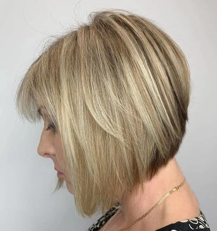 blonde angled bob with lowlights