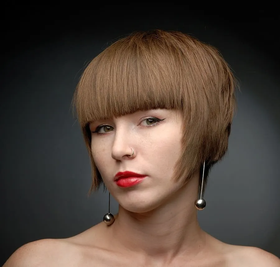 Image of Blunt angled bangs with pixie cut