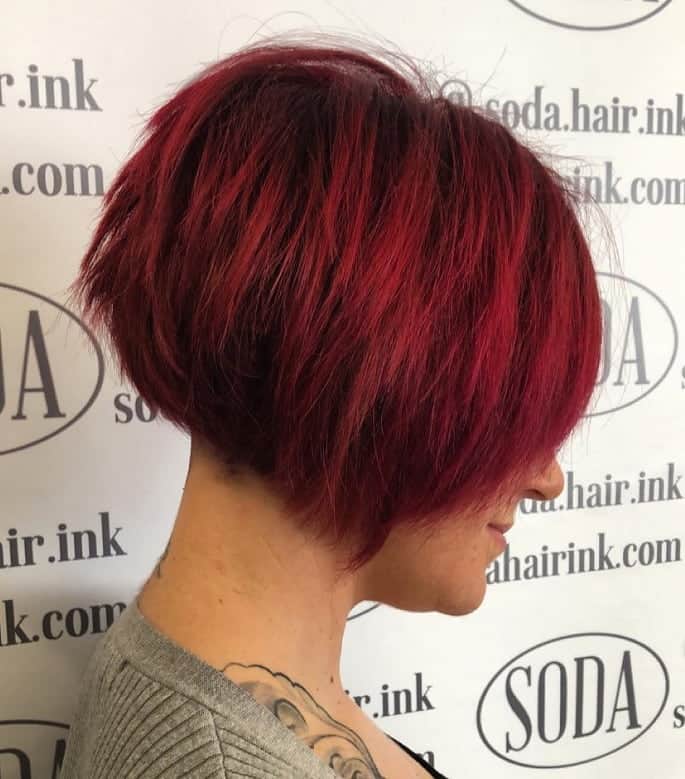 red angled bob with layers
