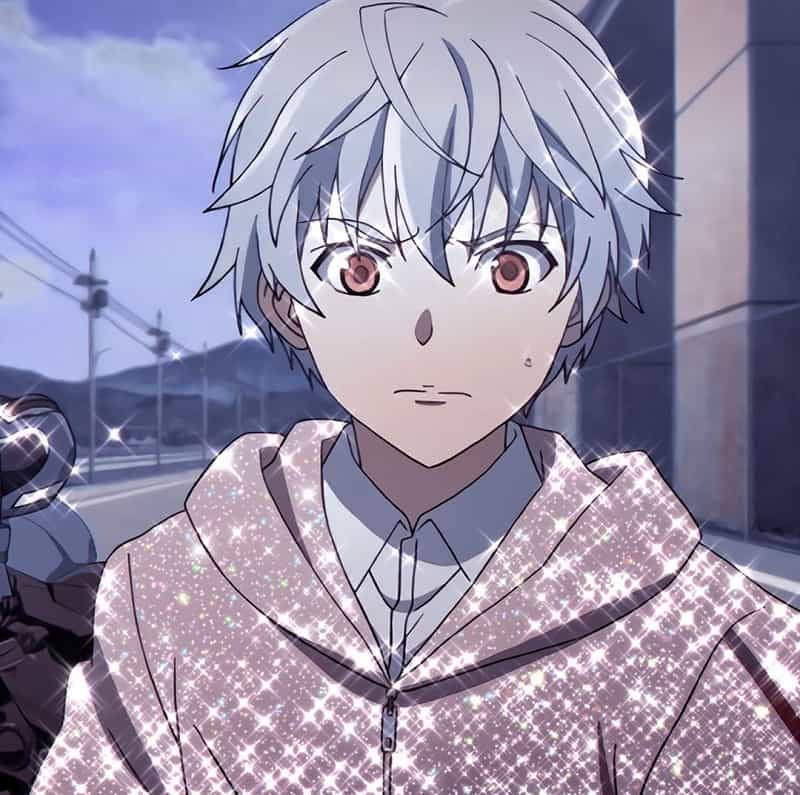 anime boy with white hair and red eyes - Aru Akise