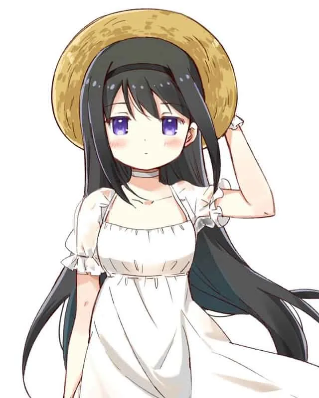 anime girl with black hair and purple eyes - Homura Akemi