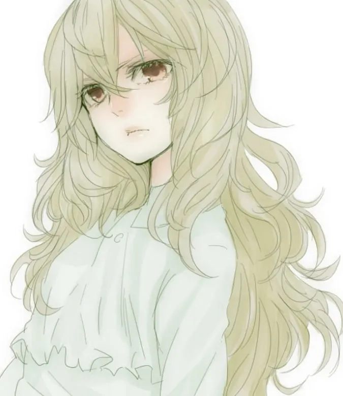 Cute Anime Girl with Short White Wavy Curly Hair · Creative Fabrica