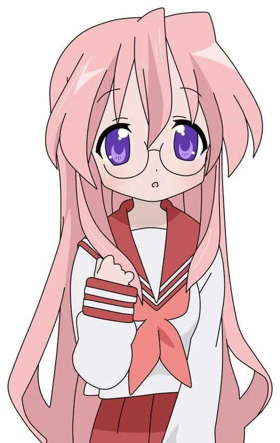 pink hair anime girl with purple eyes