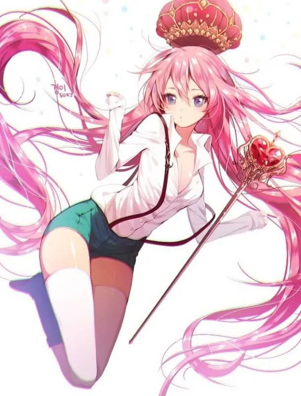 pink hair anime girl with crown