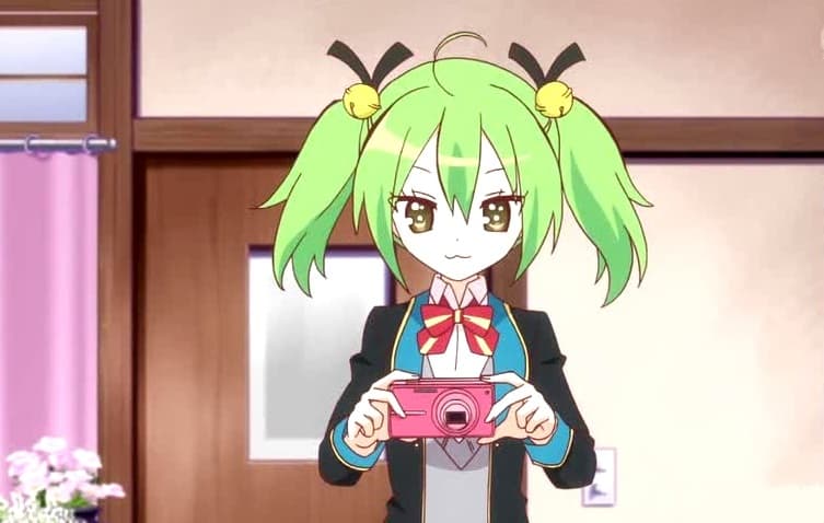 Anime Girl with Short Green Pigtails