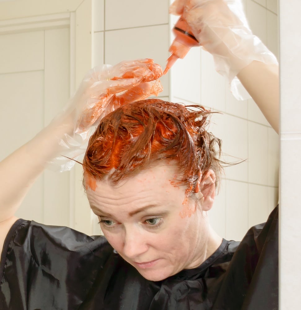 applying liquid demi-permanent dye to repigment bleached hair