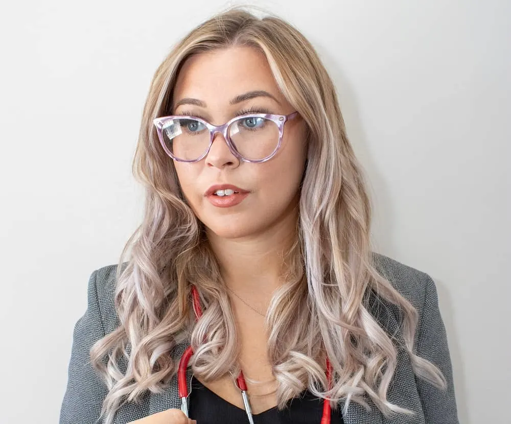 ash blonde hair color for women with glasses