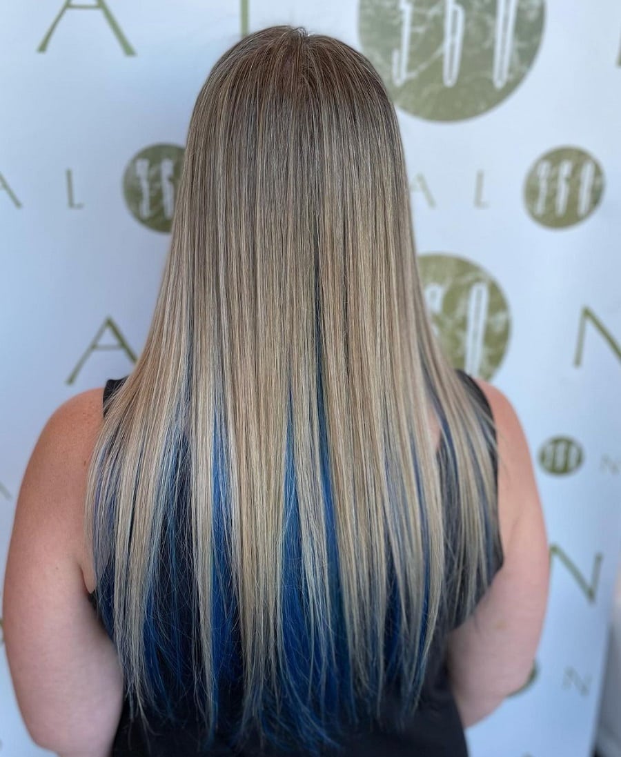ash blonde hair with blue underneath