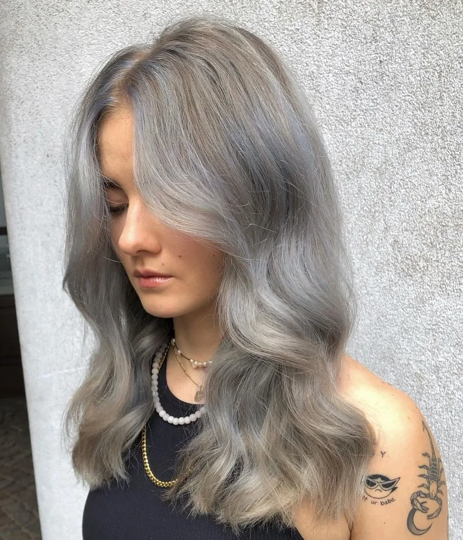 ash gray hair with dark highlights