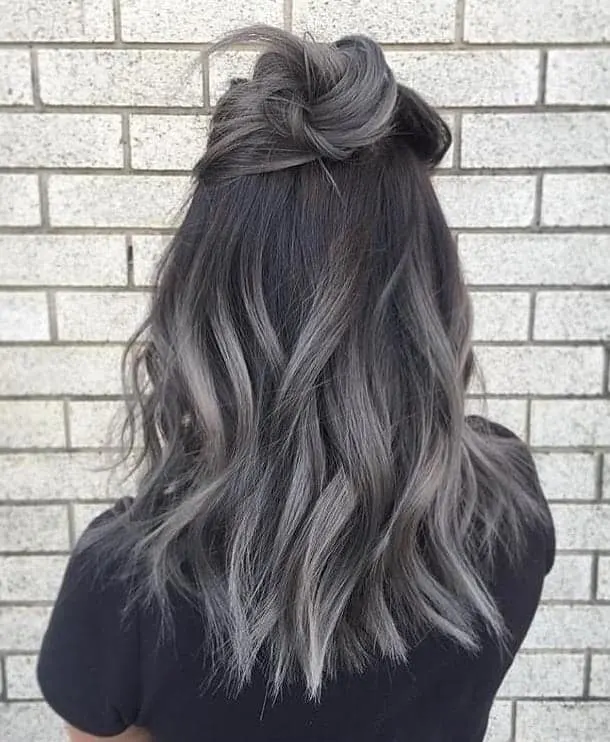 half up ash grey hairstyle