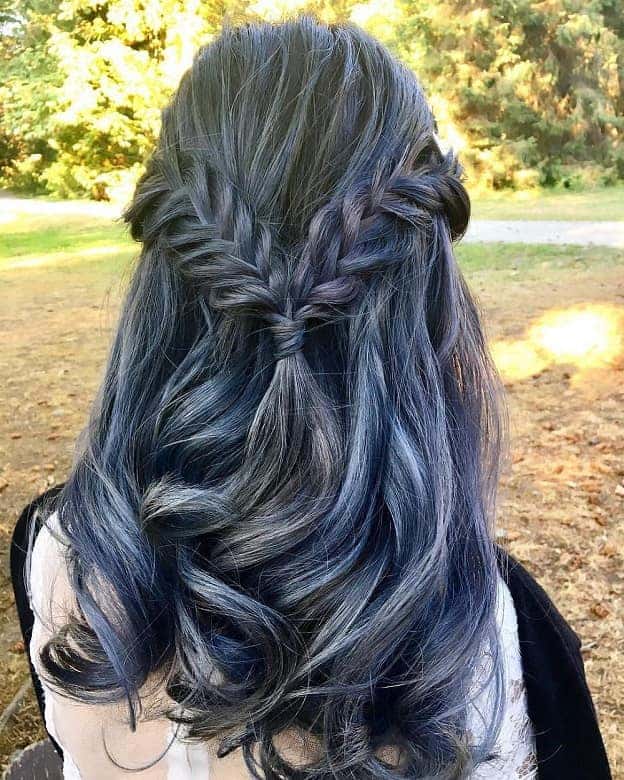 fishtail braid on ash grey hair