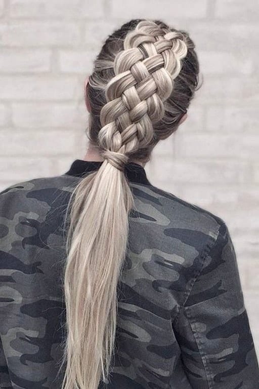 braided hairstyle for ash grey blonde hair