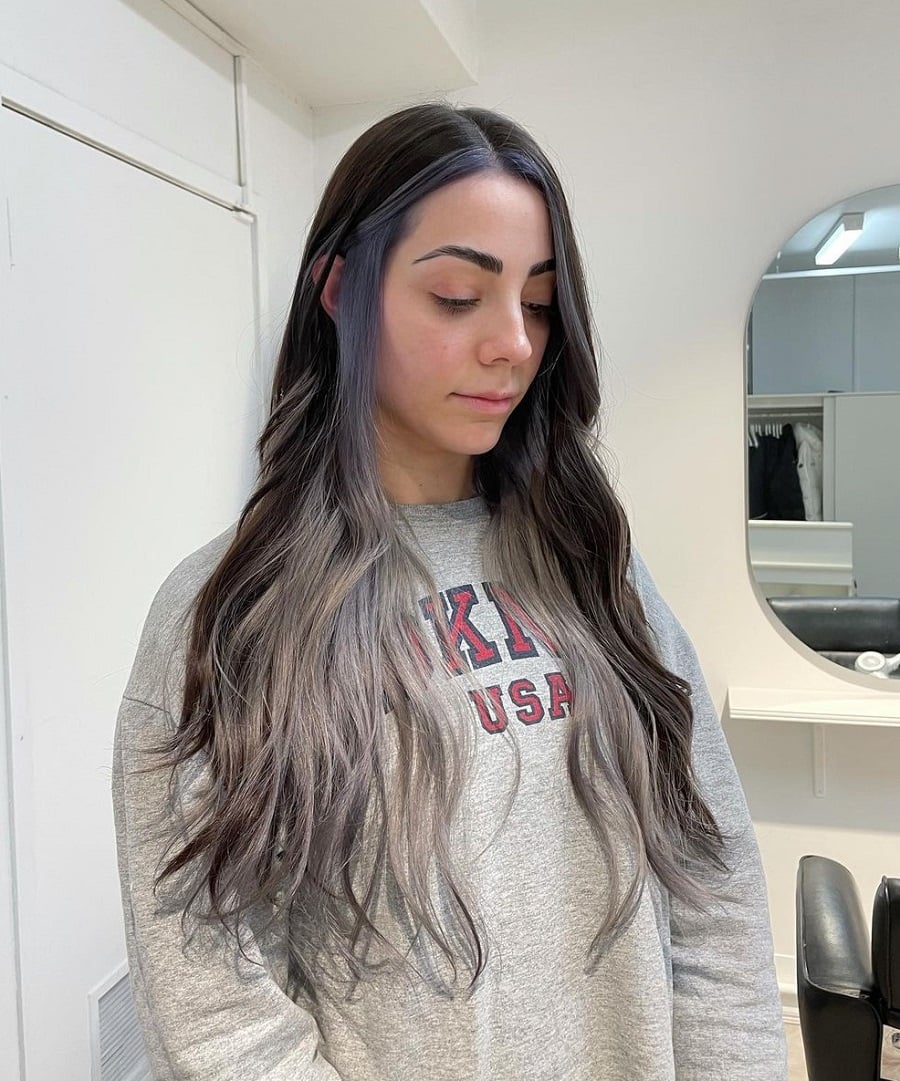 ash grey underneath hair color