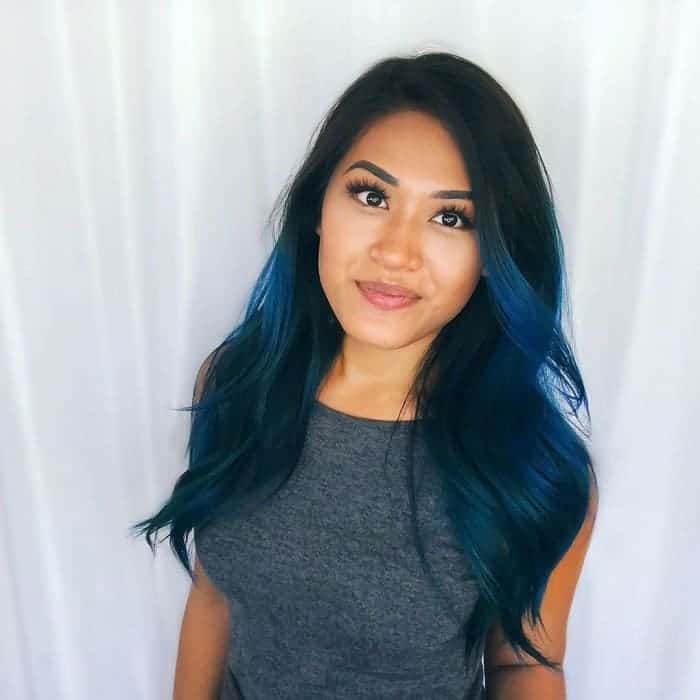 Asian girl with long blue ombre hair