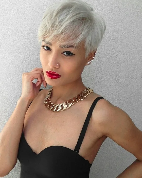 silver blonde asian pixie cut 