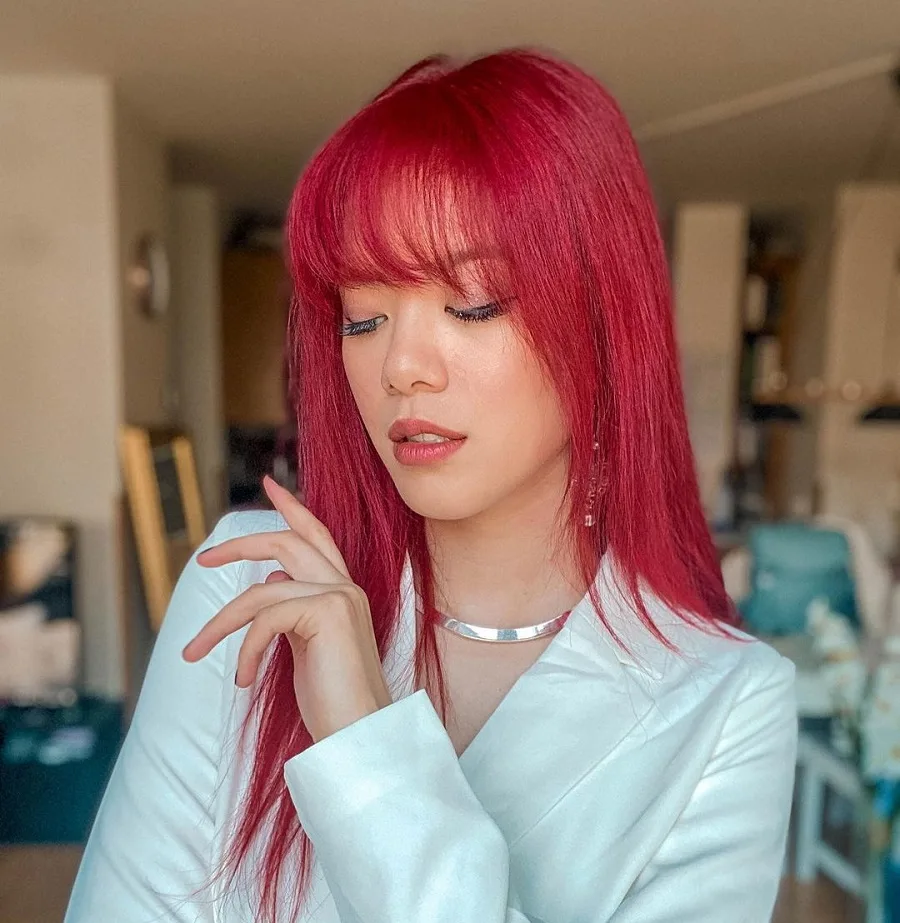 asian red hair with bangs