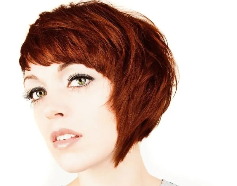 asymmetrical auburn bob