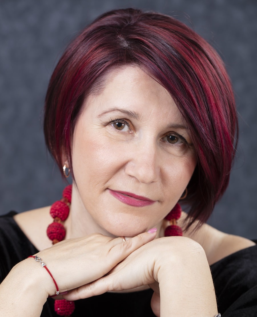 asymmetrical colored hair for over 50