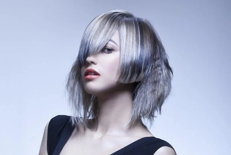 asymmetrical grey blonde bob