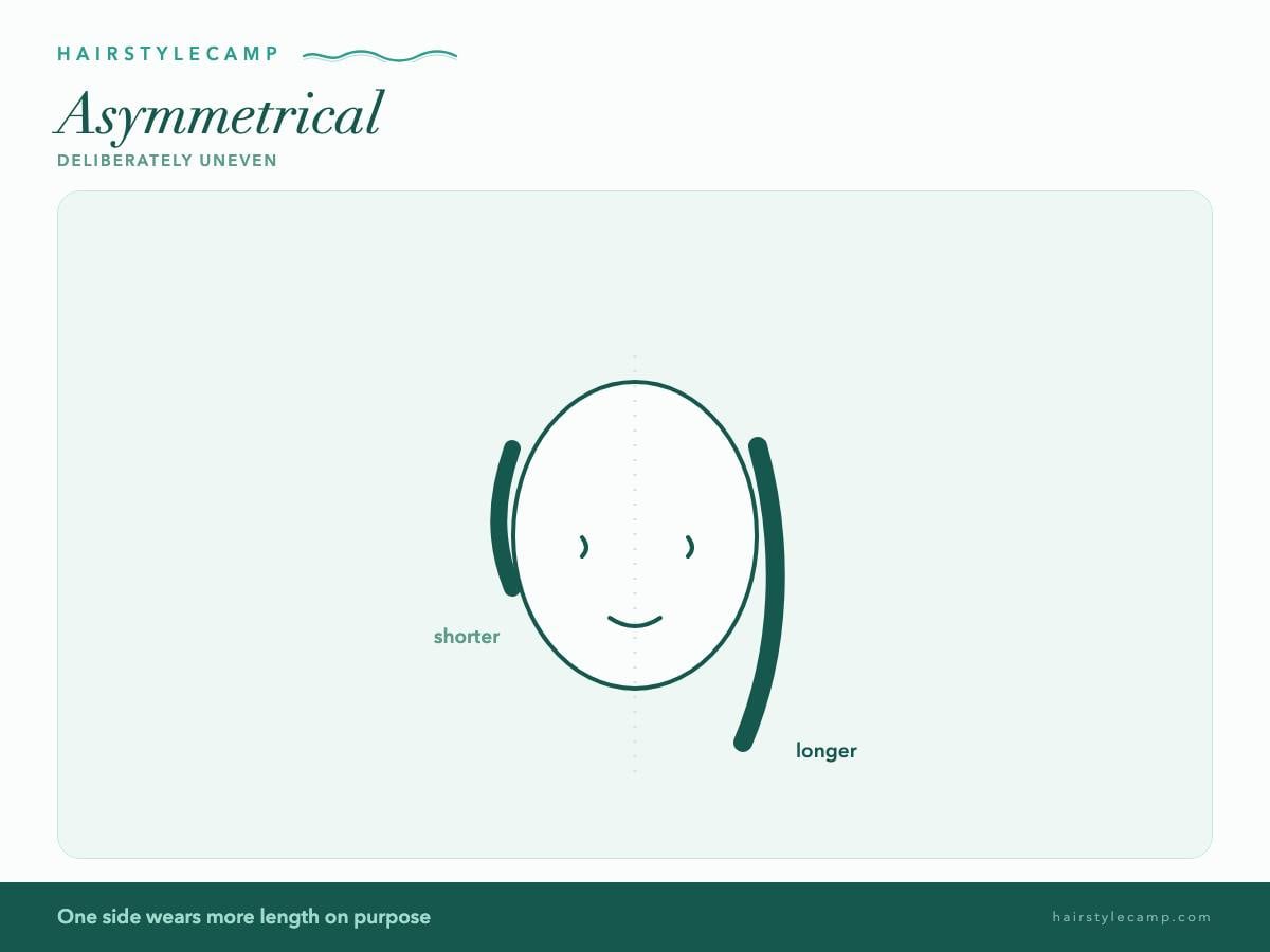 Diagram of an asymmetrical haircut, longer on one side