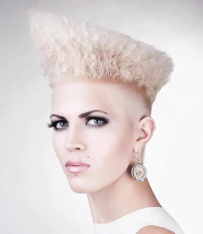 asymmetrical haircut with white blonde hair