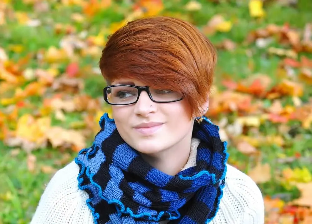 asymmetrical pixie cut for women with glasses