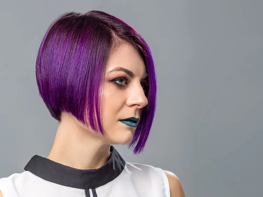 asymmetrical purple bob haircut