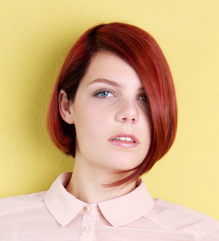 asymmetrical red bob haircut