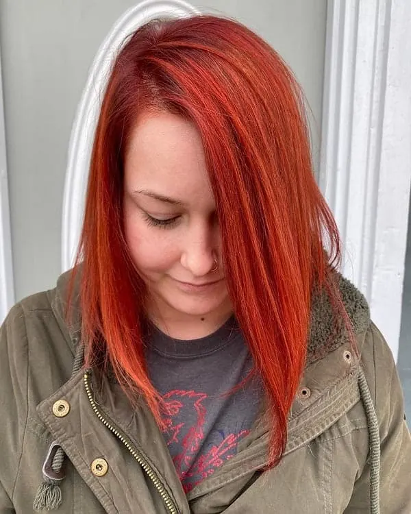 Asymmetrical Red Bob Haircut