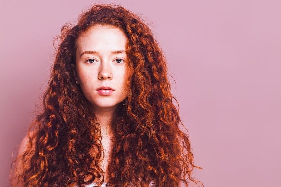 auburn red curly hair