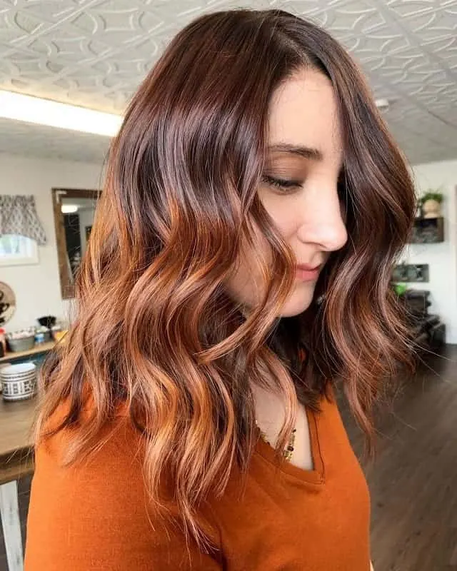 auburn red hair with copper balayage 