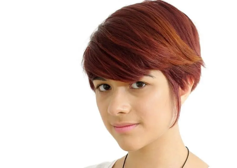 auburn red pixie with bangs
