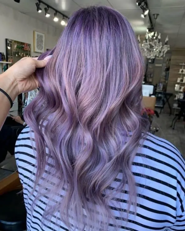 lavender baby highlights on wavy hair