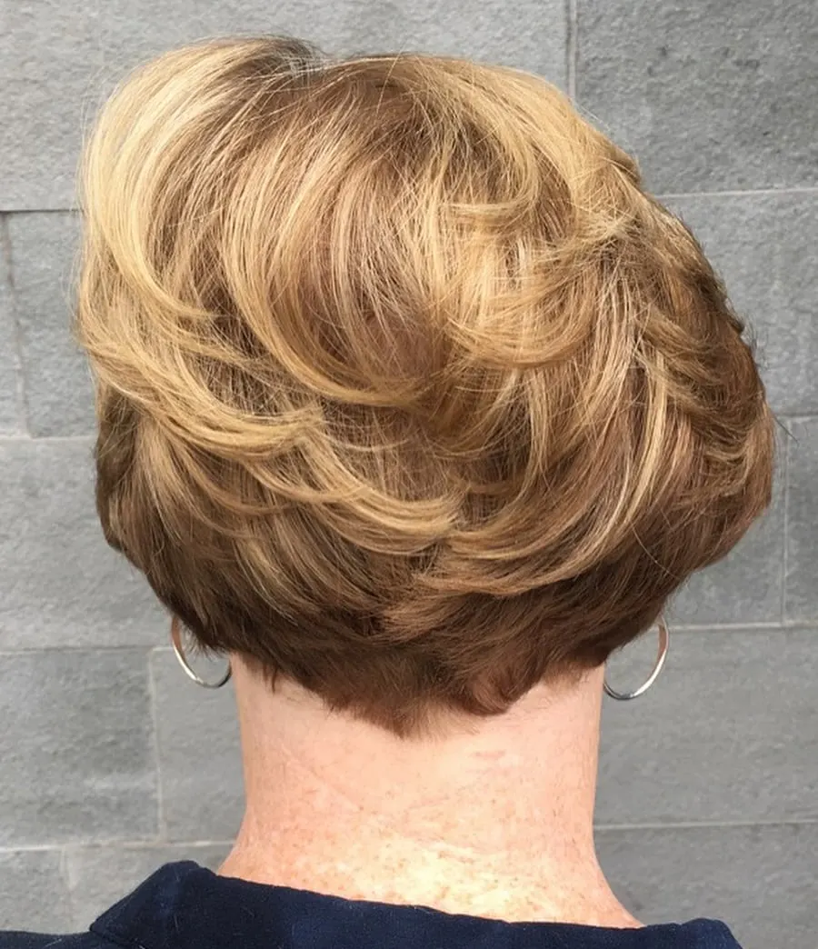 back view of short layered V shape haircut
