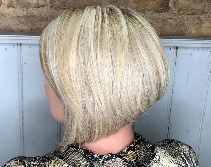 back view of short layered angled bob