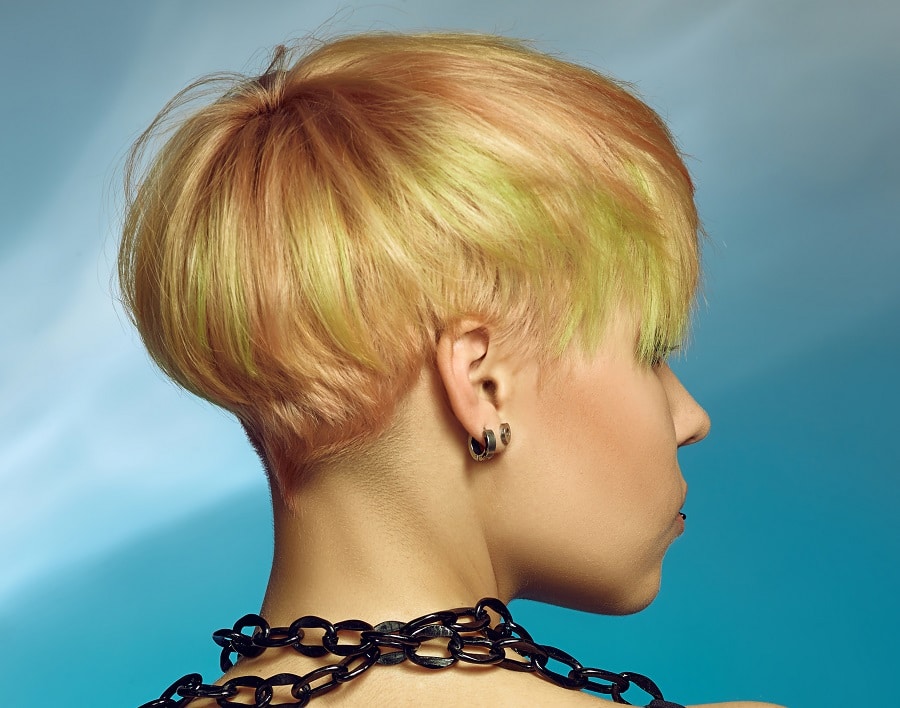 back view of short layered blonde pixie