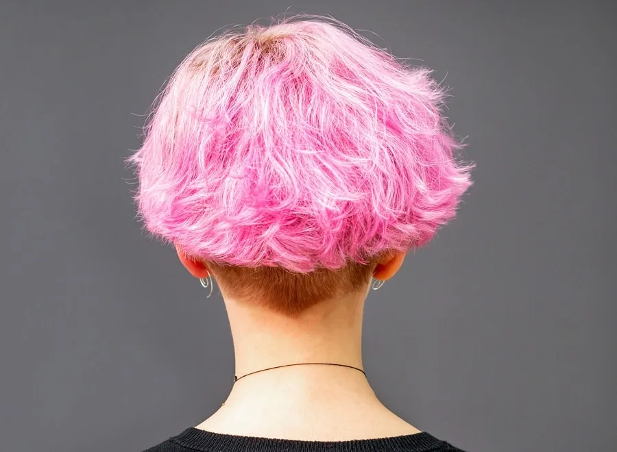 back view of short layered pink hair