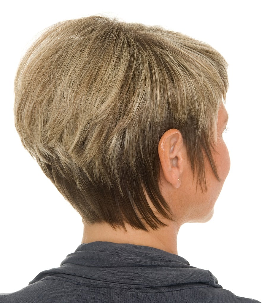 back view of short layered two tone haircut