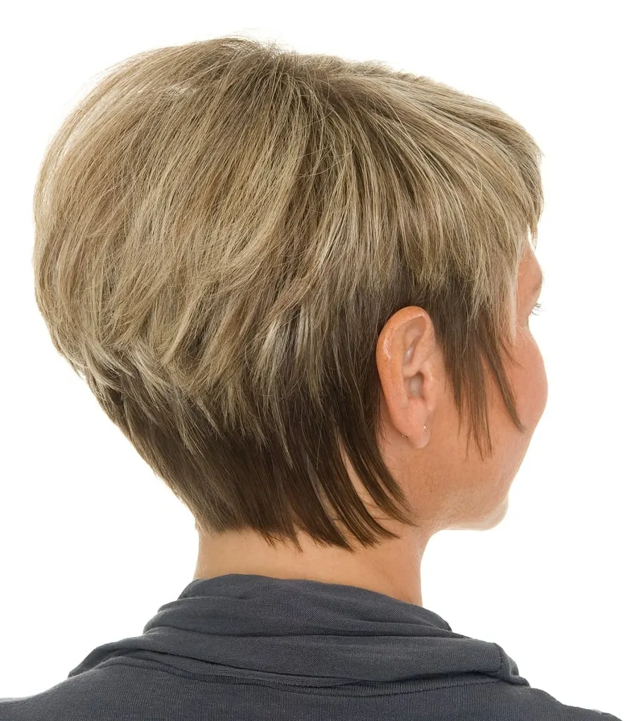 back view of short layered two tone haircut